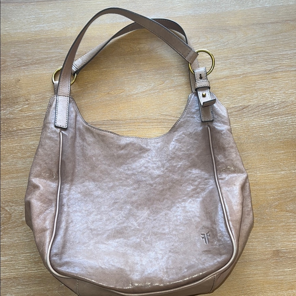 Frye Brown Leather Expandable Sides Double Handles Large Shoulder Bag Purse